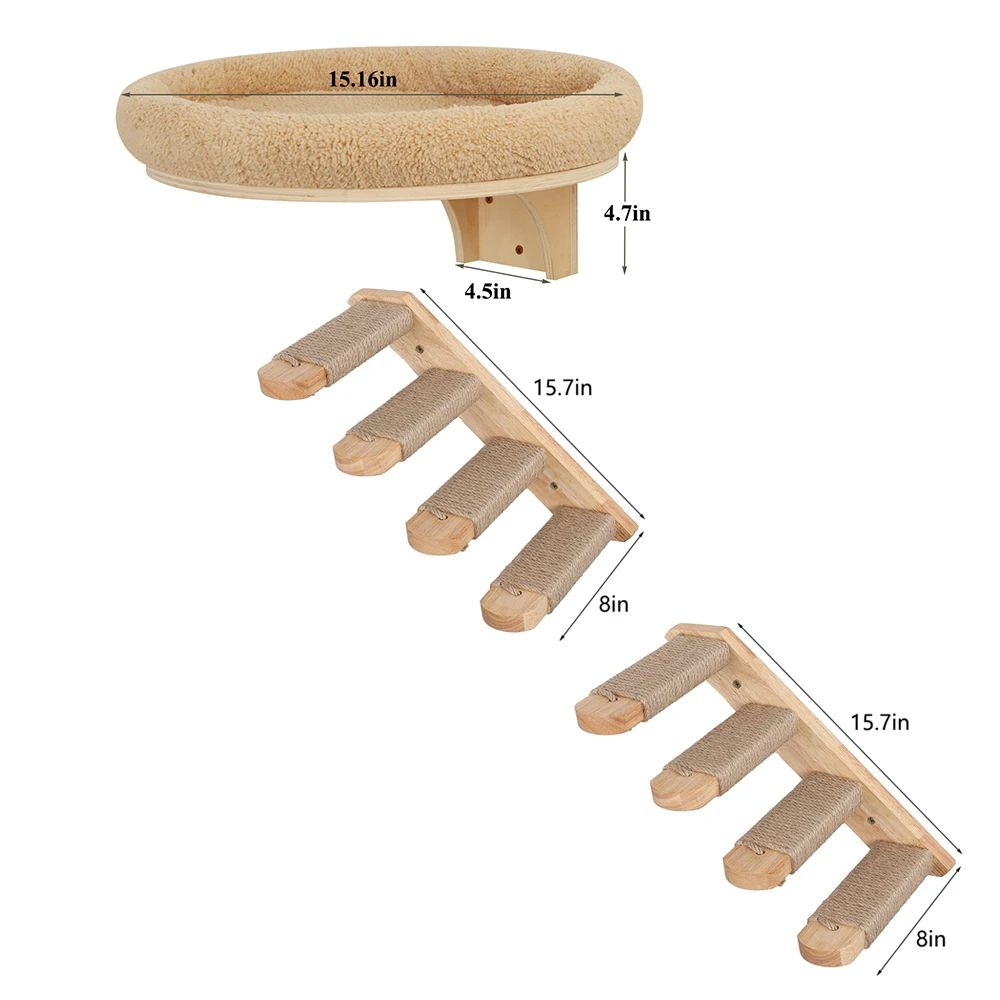 Wall Mounted Cat Climbing Ladder with Hammock