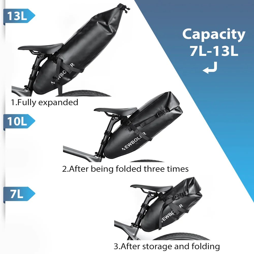 NEWBOLER 13L waterproof bike saddle bag Large Capacity Foldable Tail Luggage Pack