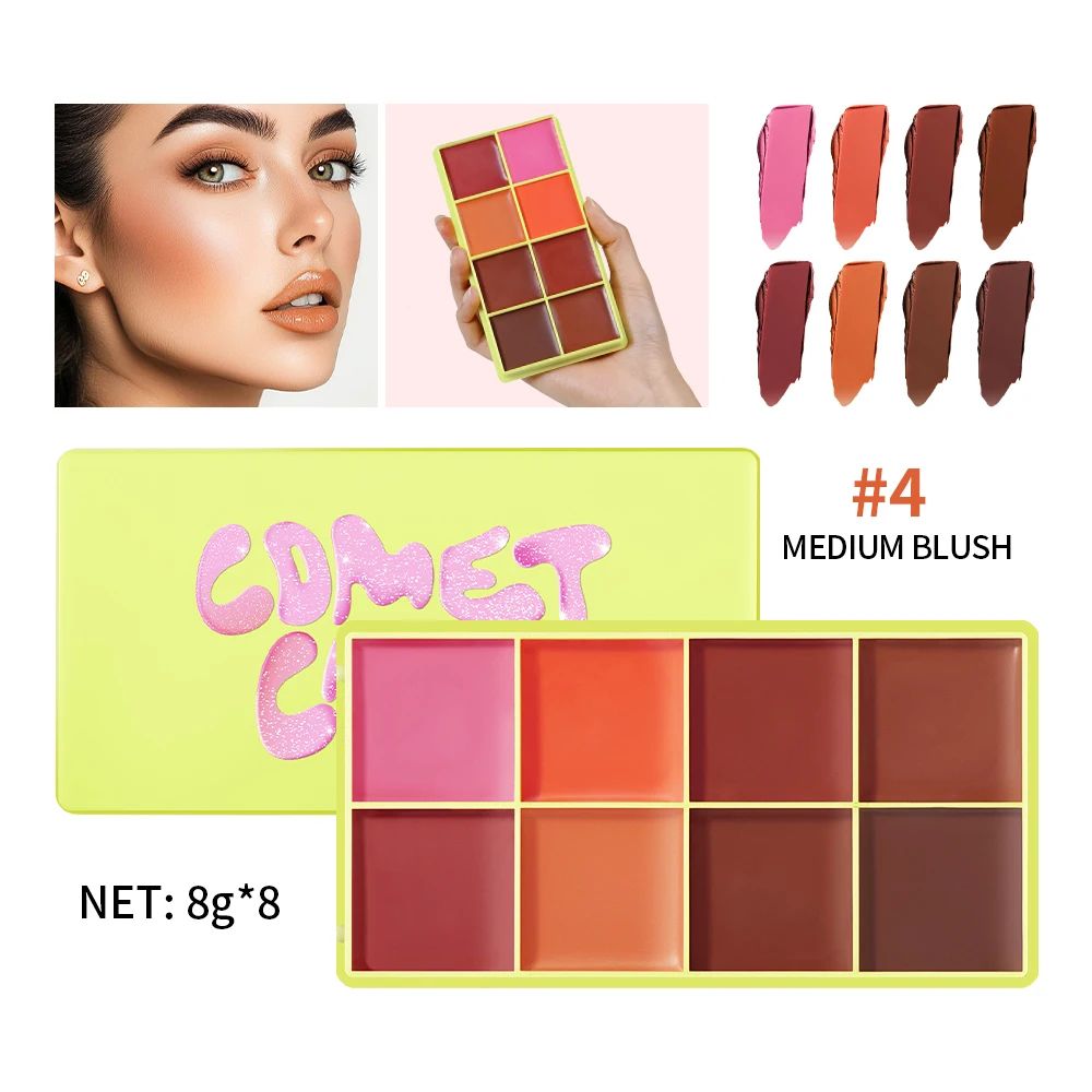 Curve Case Cream Blush Highlighter Palette Multi Use Eyebrow Cream Palette Matte & Shimmer Face Kit