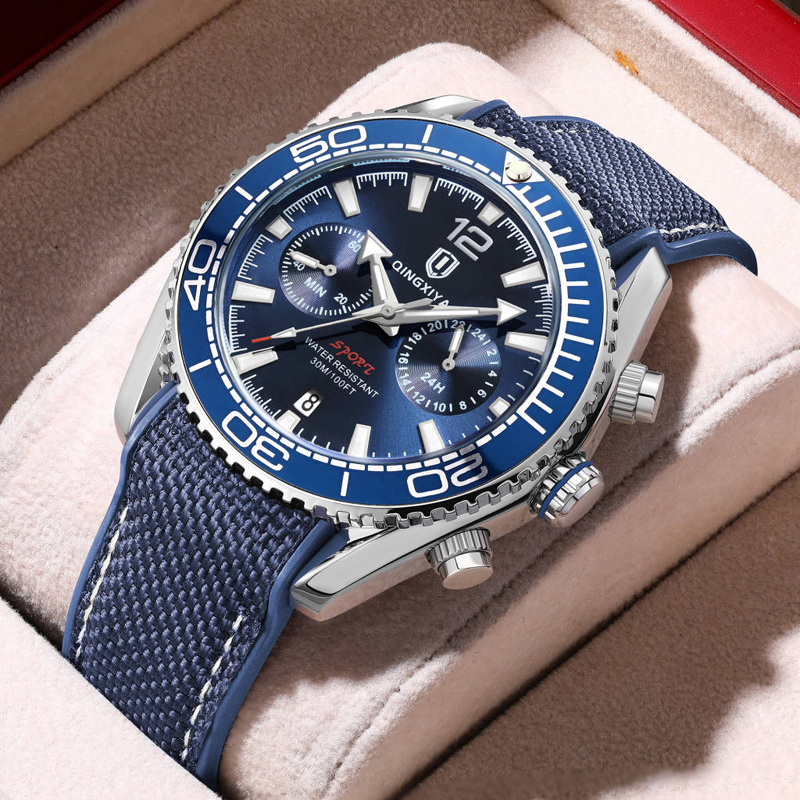 Men Brand Multifunctional Sports Watch, Waterproof Quartz Chronograph with Luminous Display