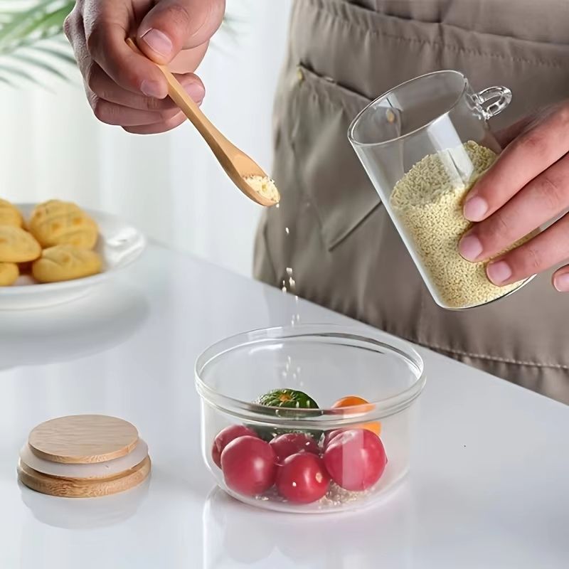 10 oz (280 ml) Glass Storage Jar with Sealed Bamboo Lid and Spoon for Candy, Biscuits and Bulk Food