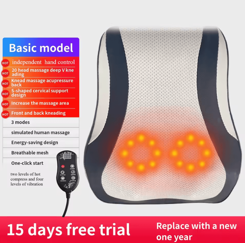 Electric Shiatsu Head, Neck and Cervical Traction Body Massager – Heated Vibration Car and Home Back Pillow