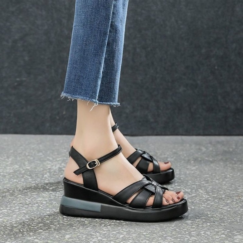 Casual Retro Hollow Button Sandals Women, Summer NewWomen's Sandals, Fashion Open-Toe Comfortable Slope Heel Shoes
