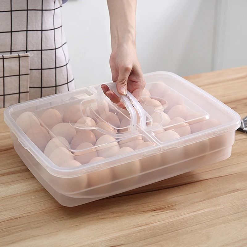 Egg Storage Box with Lid for Refrigerator Organization in Multiple Grid Options