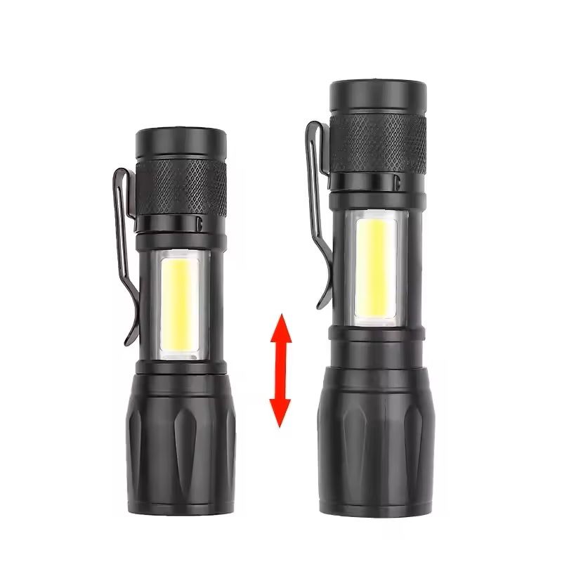 Mini LED Flashlight with COB+XPE – USB Rechargeable, Zoomable Focus, Tactical Design with Pen Clip