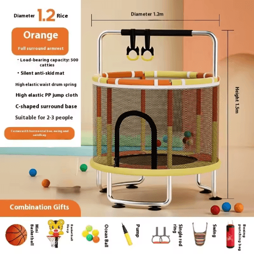 Kids Indoor Bouncy Trampoline Baby Fitness Jumper with Safety Net and Thick Steel Frame