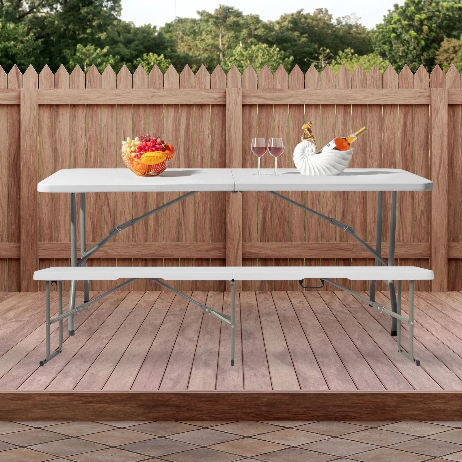 Foldable Patio Bench Tabletop Garden Party - Outdoor Plastic Table for Easy Storage