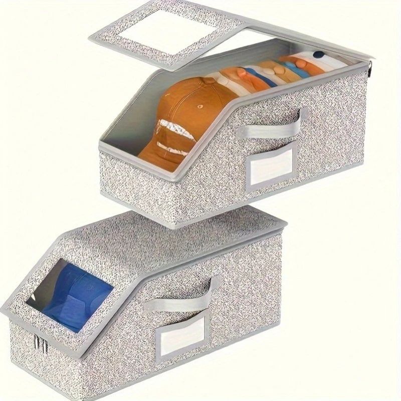 Dust-Proof Foldable Baseball Cap Storage Box – Stackable Fabric Hat Organizer with Zipper