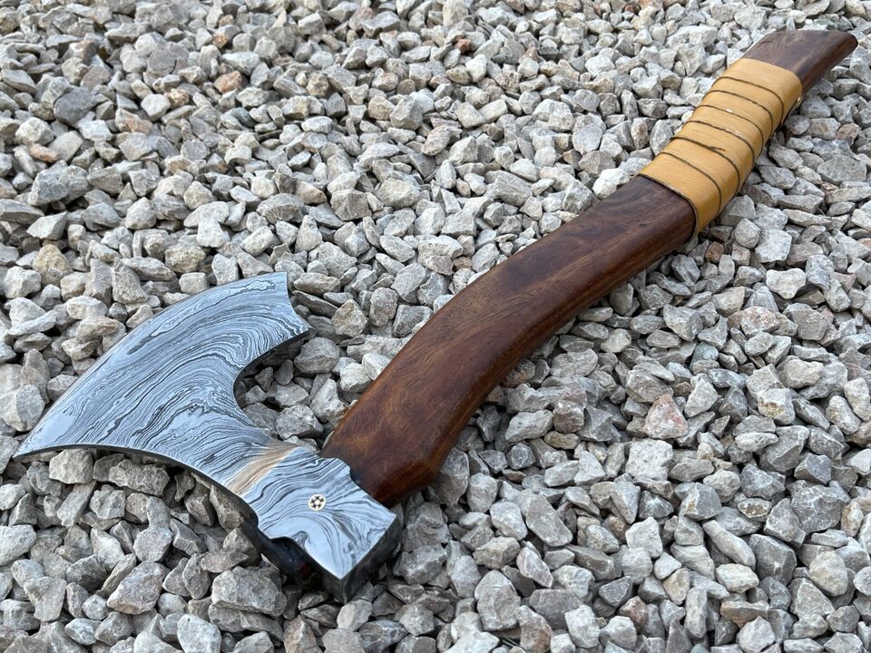 Custom Handmade Damascus Steel Blade Viking Axe TomahawkCamping Axe Christmas Gf
