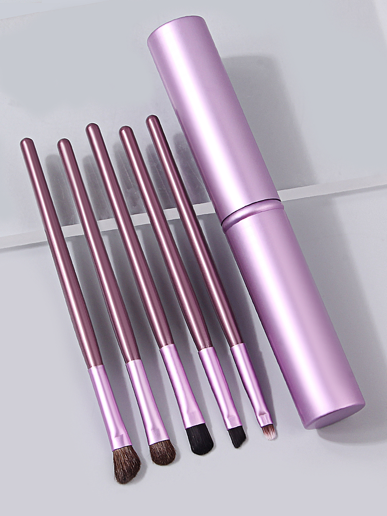 Professional Pony Hair Eyeshadow Brush Set, Nose Shadow, Eyeliner Brush, Eyelash Brush with Aluminum Tube Holder