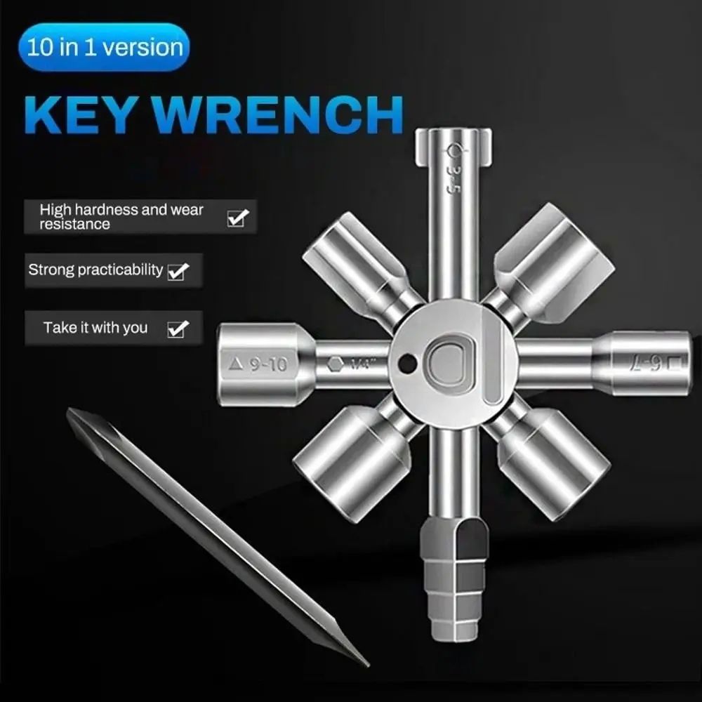 10-in-1 Multifunction Key Wrench Universal Cross Switch Tool Alloy Triangle Square for Electrical Cabinets & Elevators