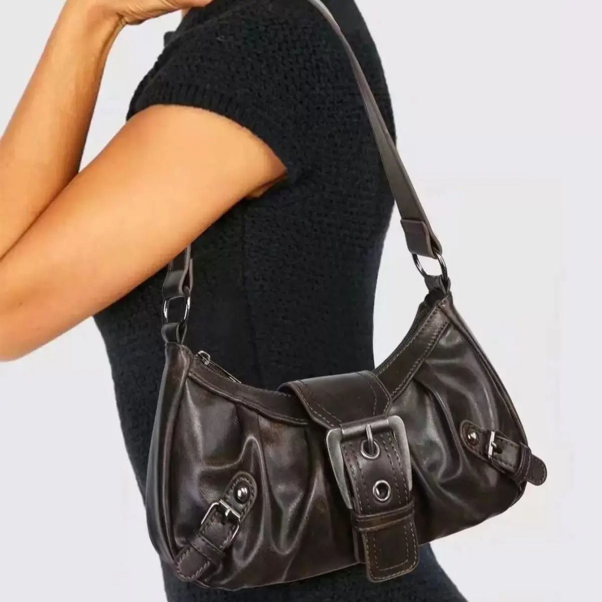 Vintage Y2K Shoulder Bag Retro Leather Armpit Handbag