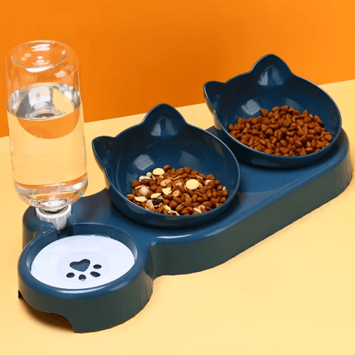 ErgoFeed 3 in 1 Pet Bowl – Tilted Cat Bowl Set with Gravity Water Feeder