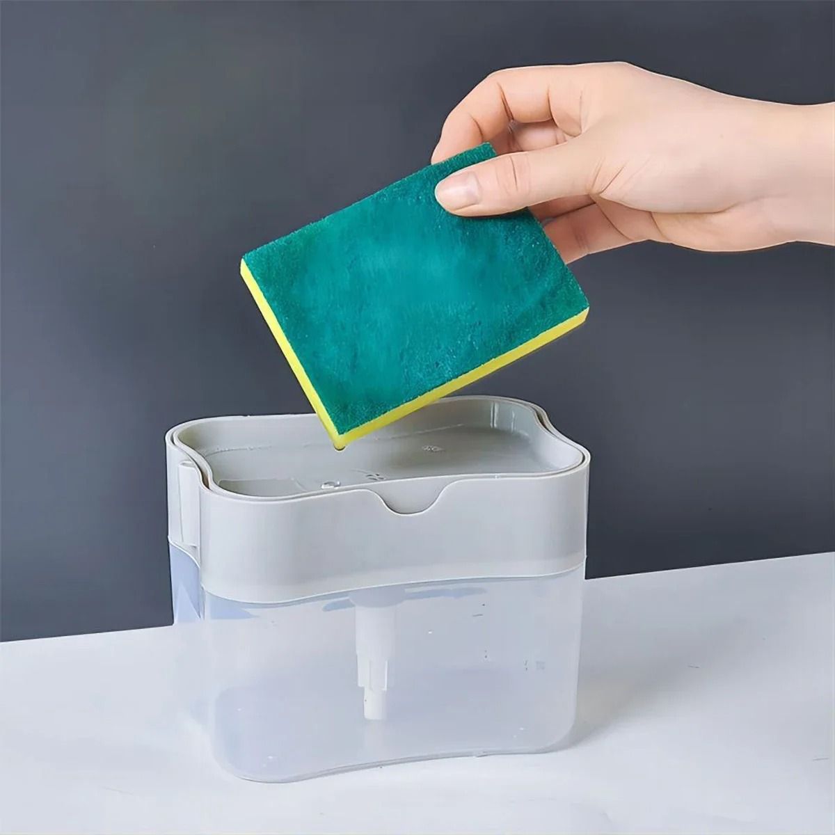 Press Soap Dispenser Box with Sponge Holder for Kitchen and Bathroom