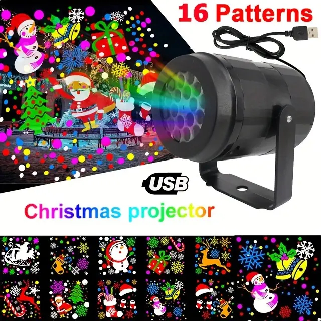 Snowflake Christmas Laser Projector Light,16 patterns Waterproof Rotating Christmas LED Stage Lights Christmas Decoratio