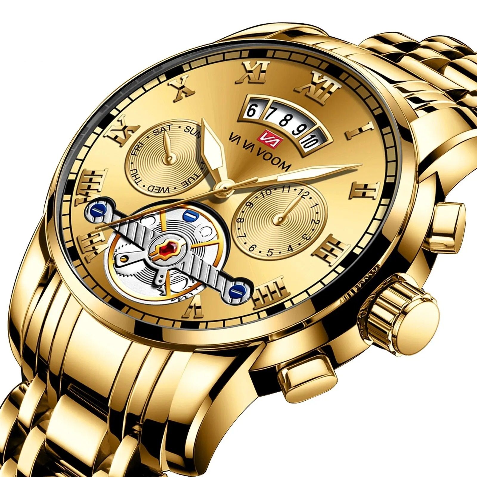 Luxury Stainless Steel Mens Watch with Luminescent Display