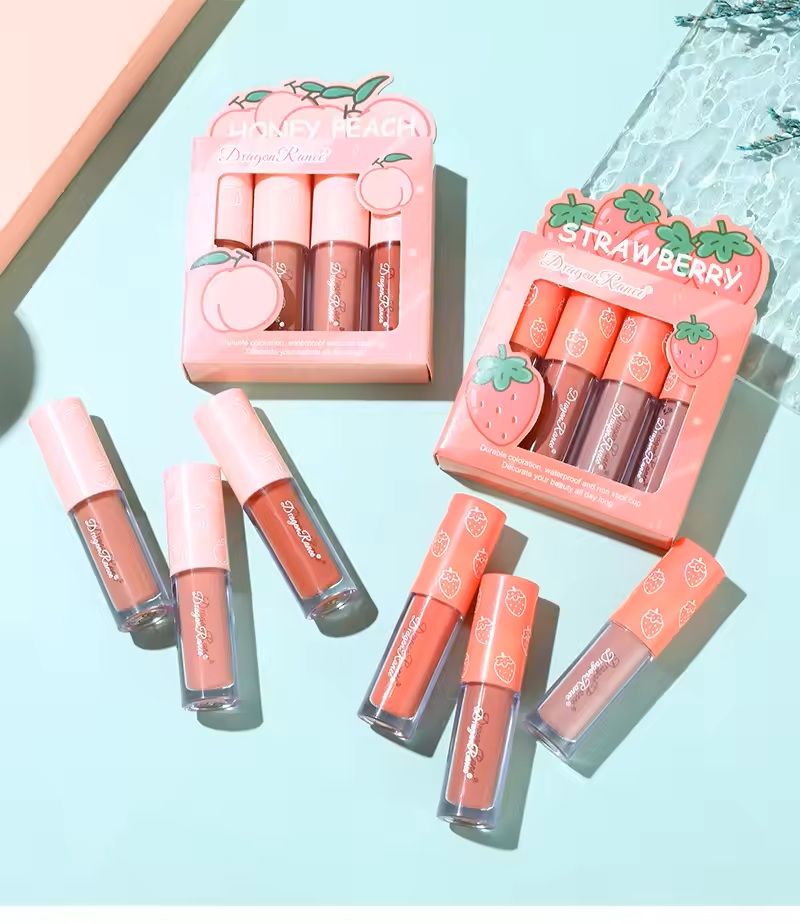 4-Piece Mini Velvet Matte Lip Gloss Set Long-Lasting Lightweight Lip Tint