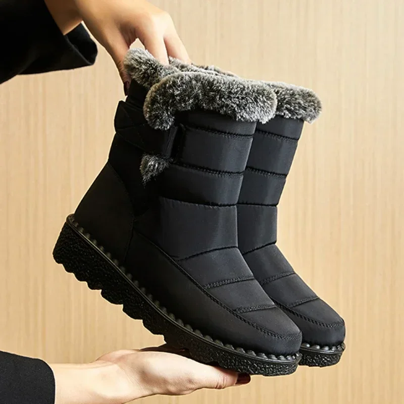 Waterproof Winter Boots for Women, Long Plush Faux Fur Snow Boots & Warm Cotton Platform Shoes for Stylish Winter Comfot