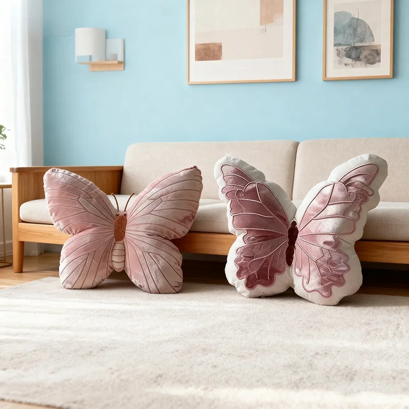 Soft Pink Butterfly Shape Pillow, Cute Original Chair Cushion and Bedside Cushion for Home Decorations