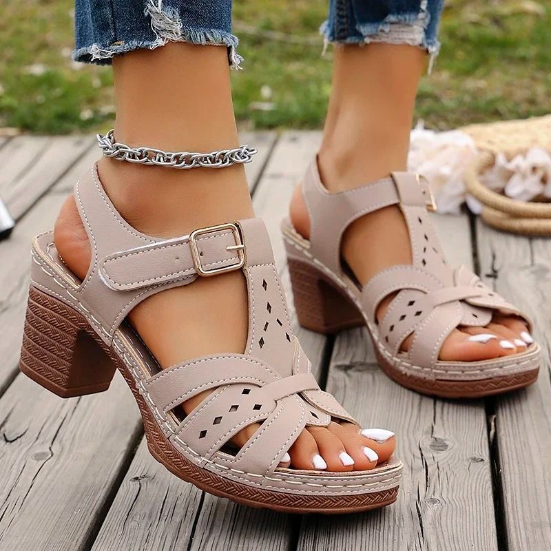 Lightweight Thick High Heel Wedge Sandals for Women Plus Size Rome Style