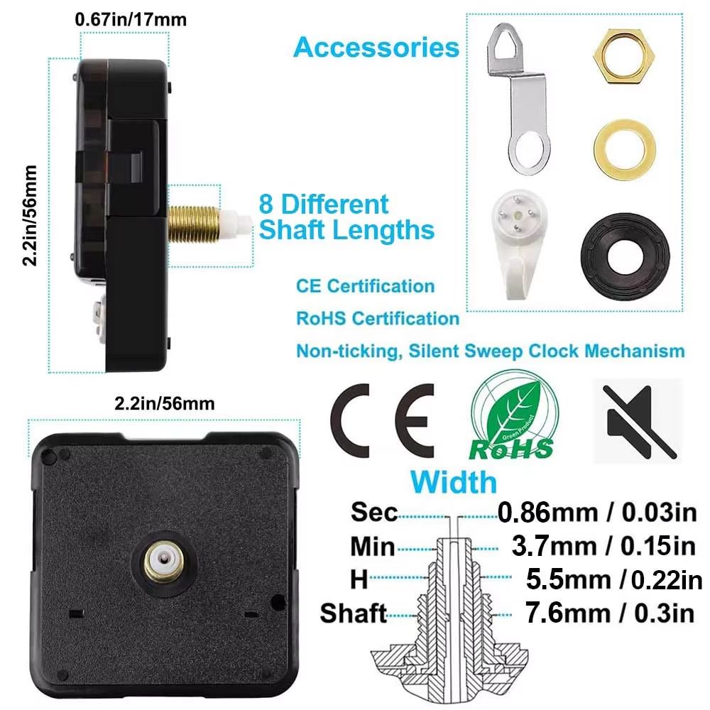 DIY Quartz Clock Movement Kit - Silent Wall Clock Mechanism with Long Shaft