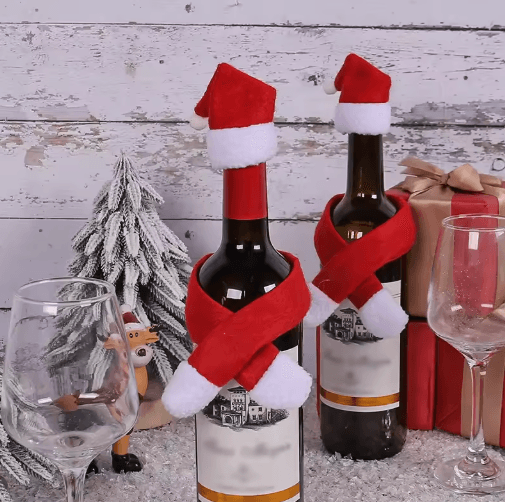 Festive Santa Hat & Scarf Christmas Wine Bottle Cover