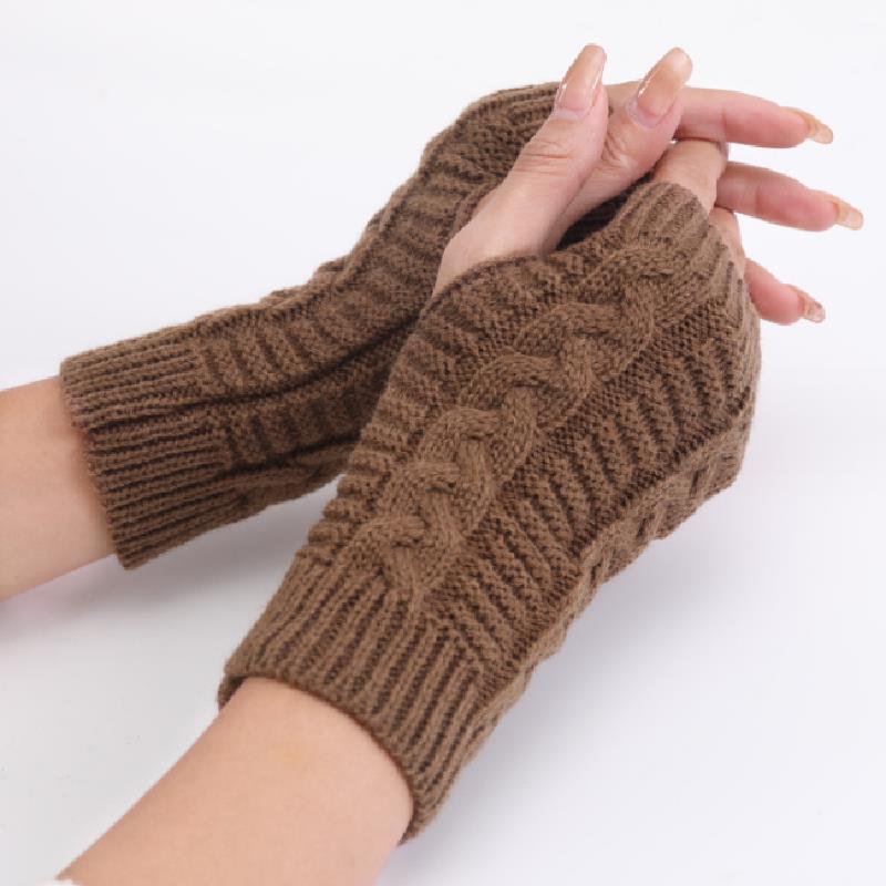 Women Stylish Hand Warmer Crochet Winter Gloves, Faux Wool Mitten, Twist Pattern, Warm Finger less Gloves