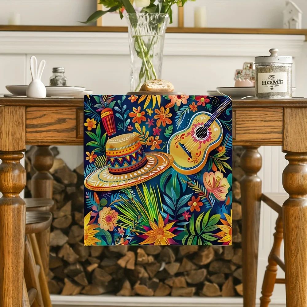 Mexican Style Cactus Print Linen Table Runner