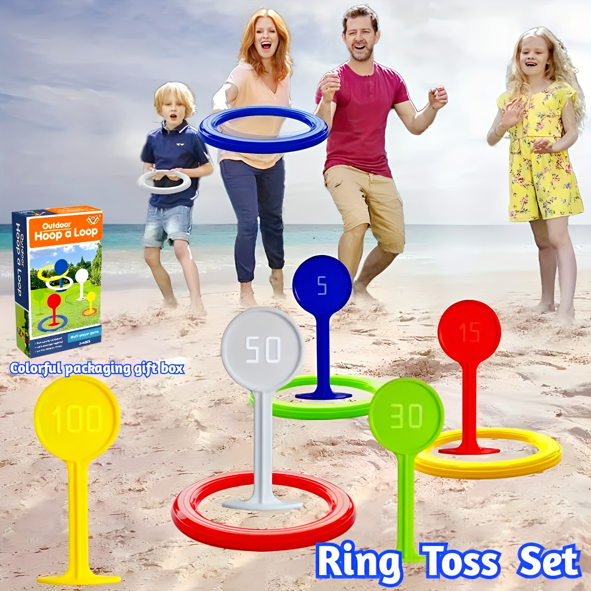 Toss Ring Toys for Lawn and Beach Outdoor, Plastic Ring Toss Game for Kids, Carnival Party Favors