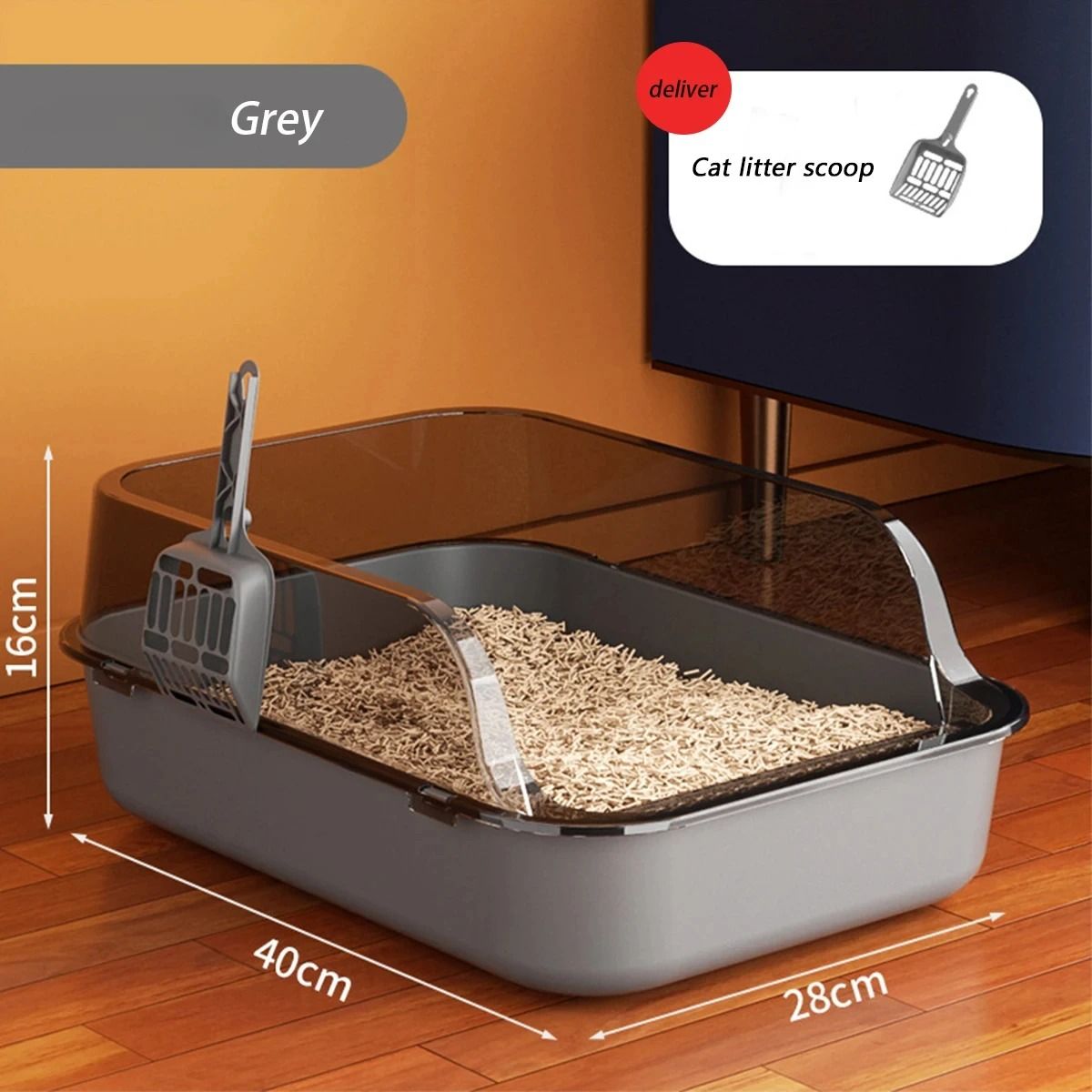 Semi Enclosed High Side Splashproof Cat Litter Box with Shield