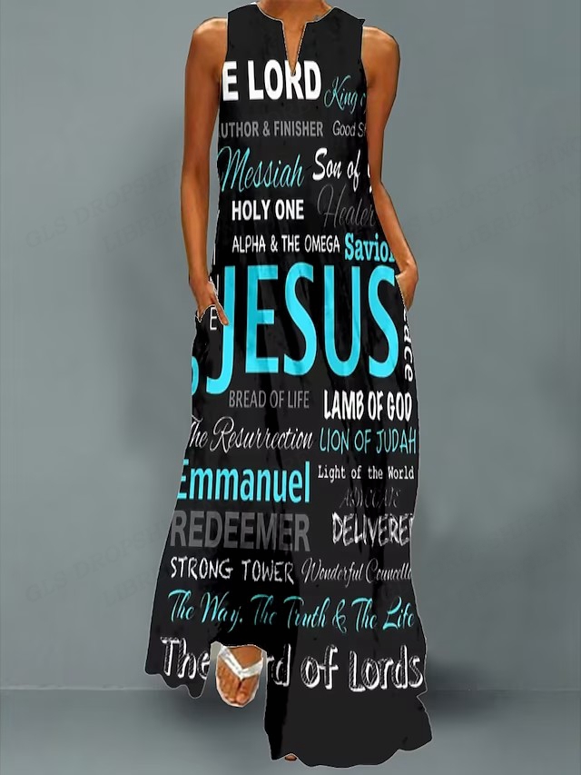 Christian Jesus Dress Women Fashion Casual Maxi Long Party Evening Dresses Letter Print Sundress Luxury Robes
