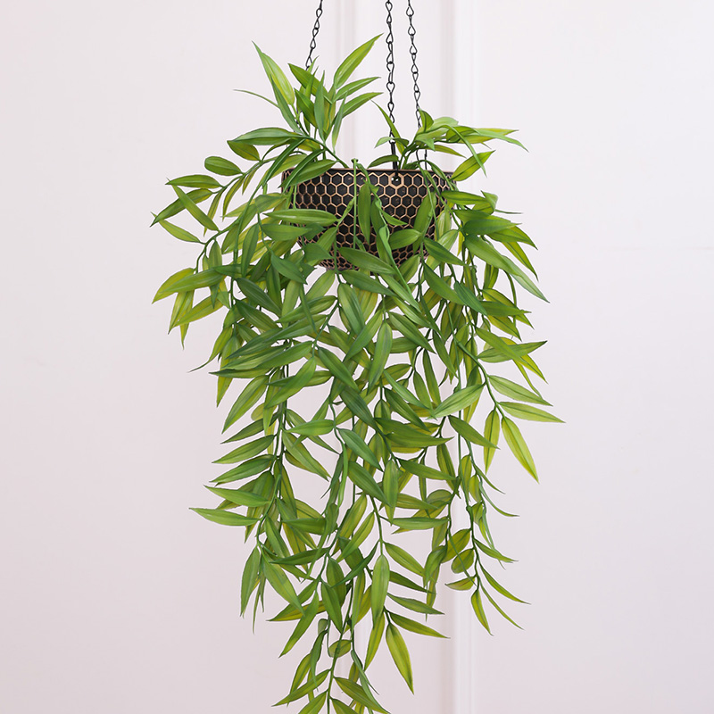 Imitation Rattan Woven Hanging Basket Flower Pot with Chain Home Garden Plant Holder