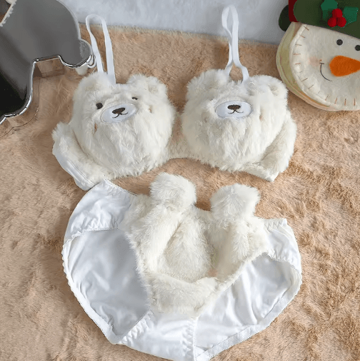 Soft Bear Plush Japanese Style Winter Cute Cartoon Bralette