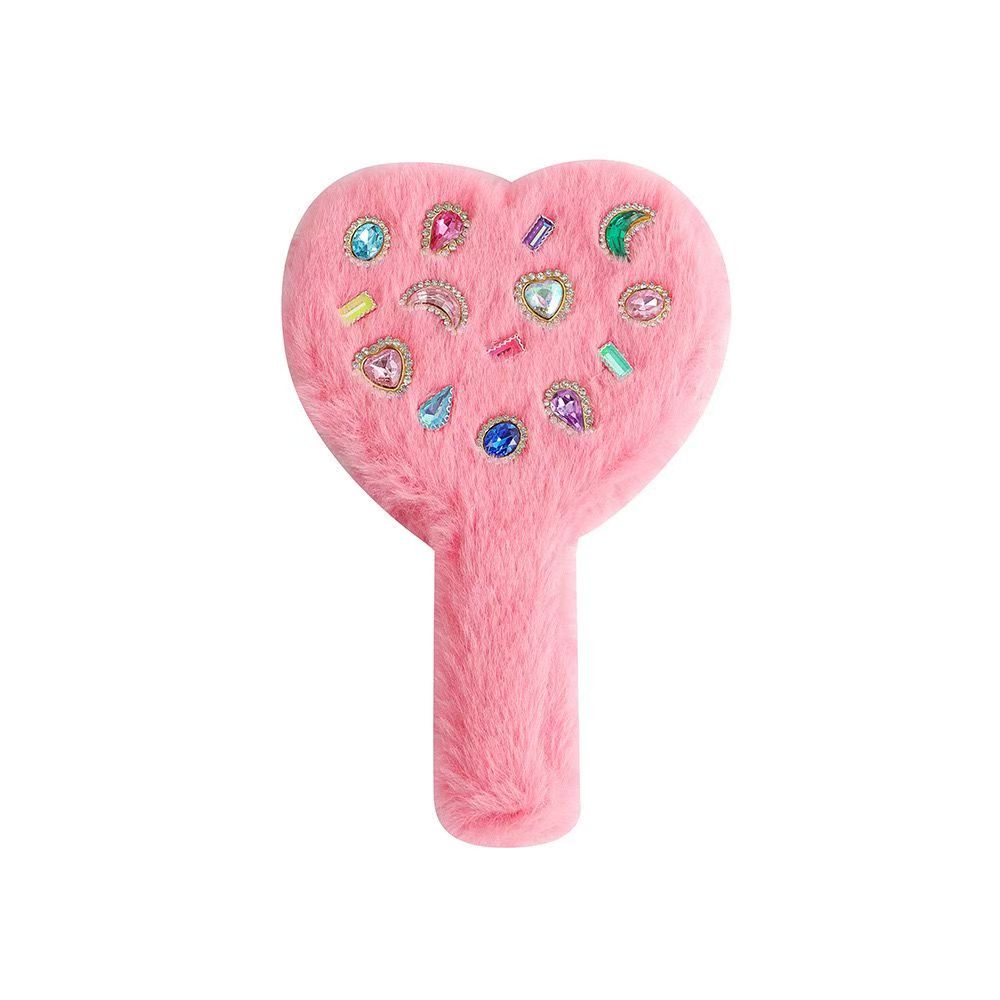 Cute Creative Plush Diamond-Encrusted Handheld Heart-Shaped Mirror, Portable Makeup Mirror for Girls