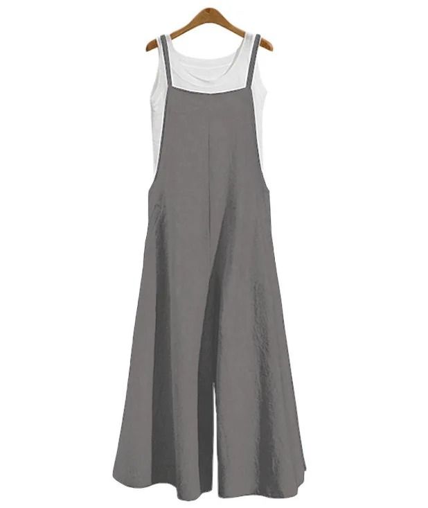 Womens Cotton Linen Wide Leg Jumpsuit – Casual Sleeveless Summer Overalls with Adjustable Straps