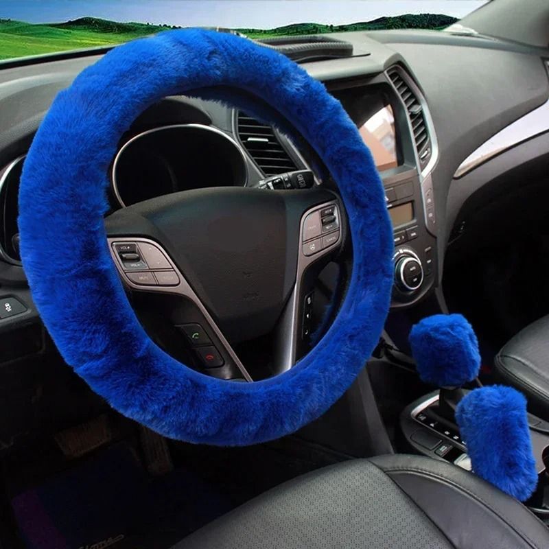 Plush Super Thick Steering Wheel Handbrake And Gearshift Cover Set