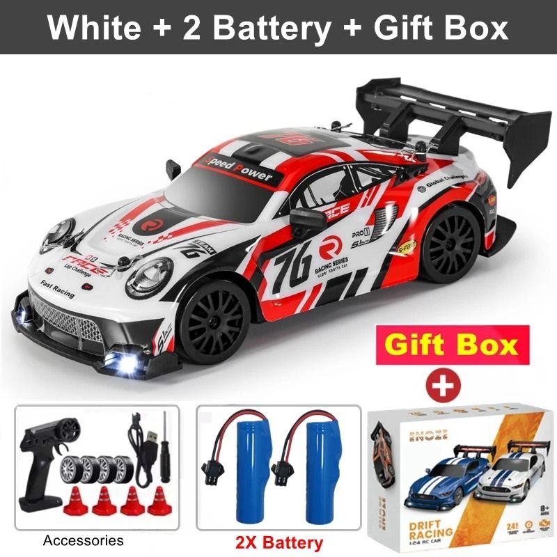4WD RC Drift Car with LED Lights Rechargeable Remote Control Racing Toy