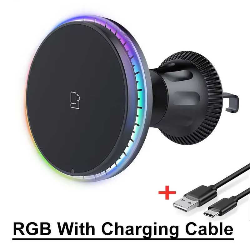 Magnetic Wireless Car Charger Stand with RGB LED Light Fast Charging Station