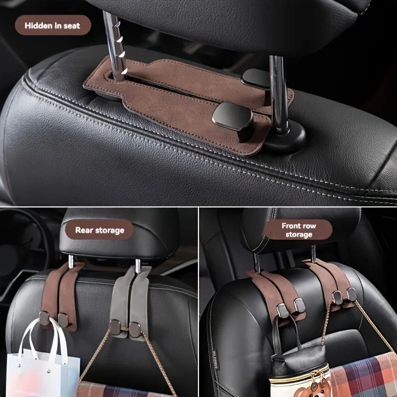 Premium Car Seat Back Hook – Leather & ABS Headrest Purse Hook
