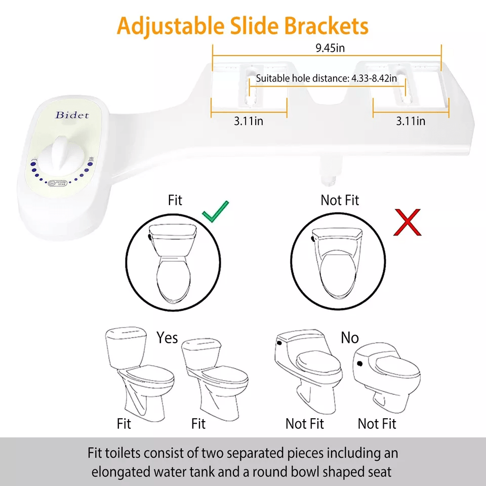Adjustable Clean & Clear Rear End Bidet, Non-Electric Fresh Water Spray Butt Wash Washer with Self-Cleaning Nozzle