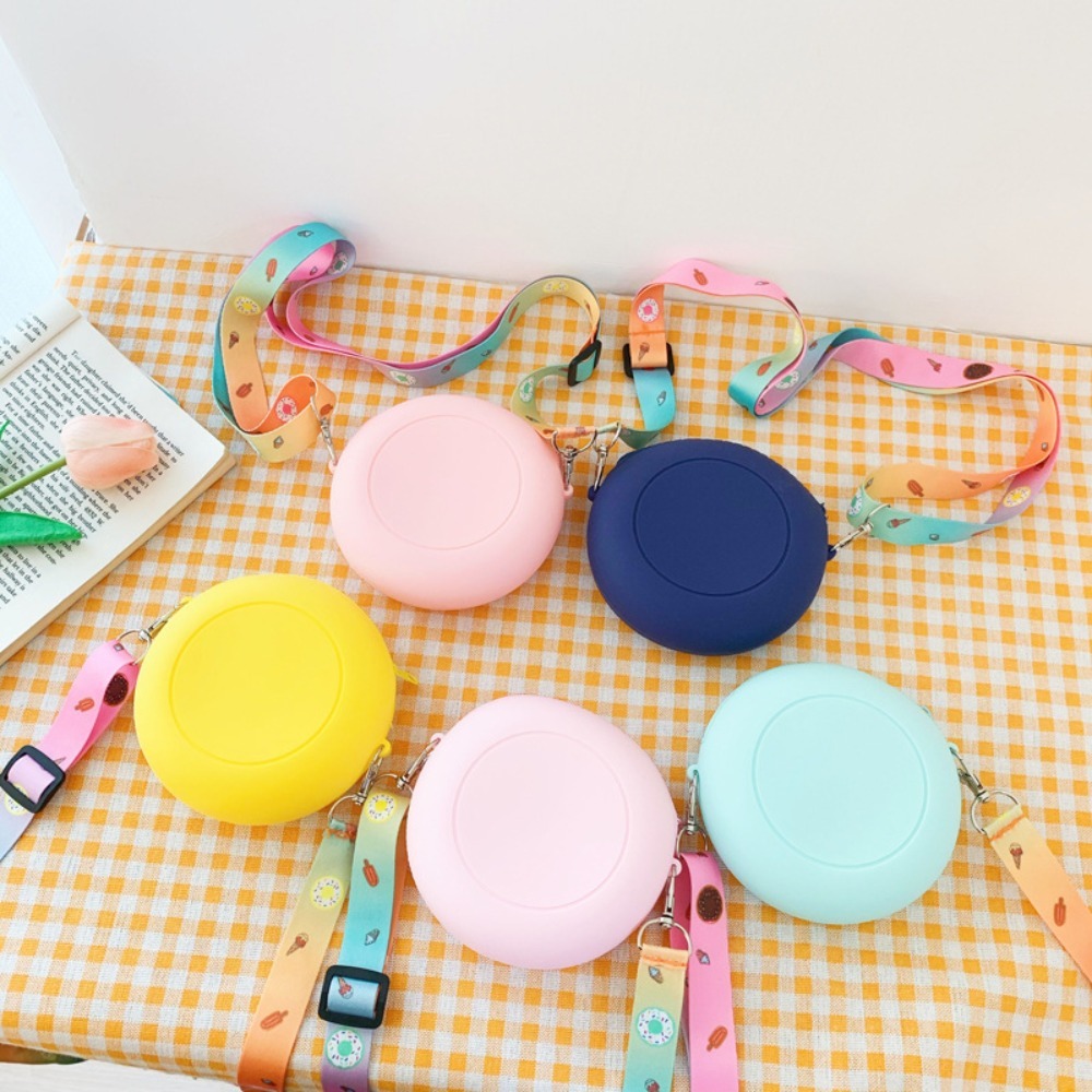 Children Silicone Crossbody Bag Rainbow Donut Small Handbag Baby Girl Adjustable Strap