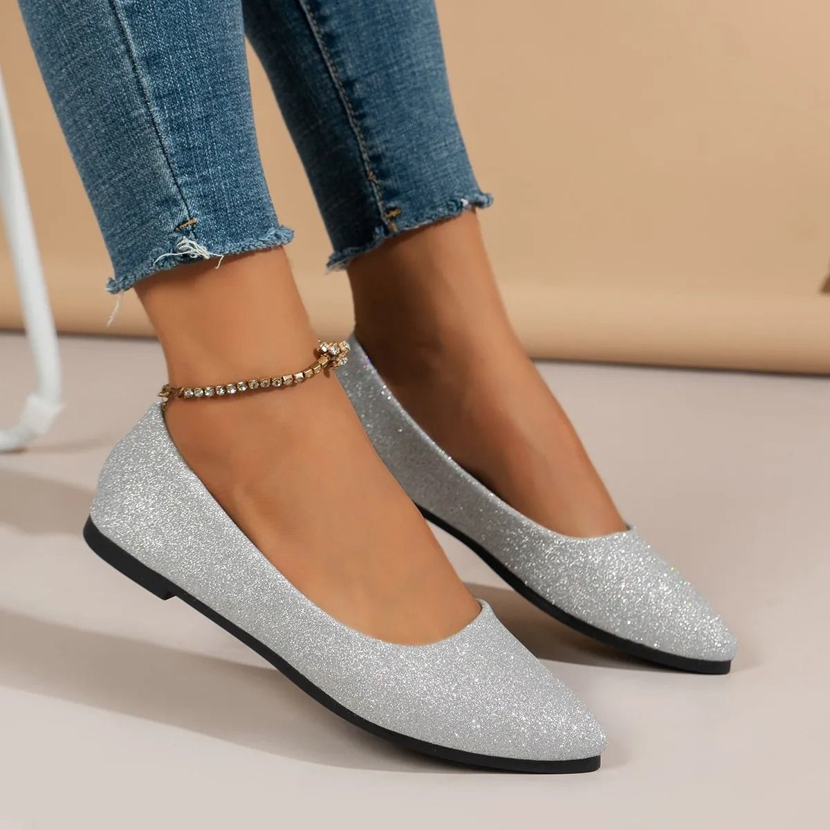 Women Pointed Toe Flat Ballerina Shoes