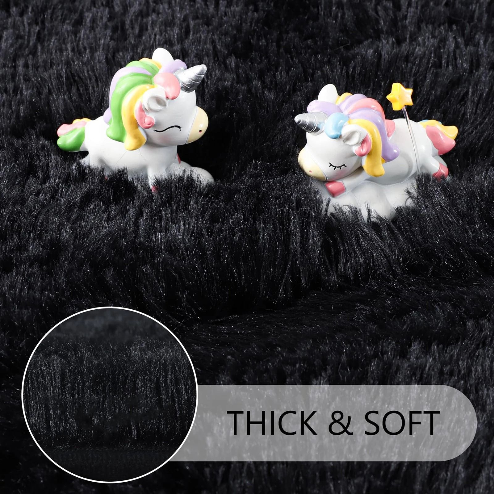 Fluffy Black Round Rug | Ultra-Soft Shaggy Area Carpet