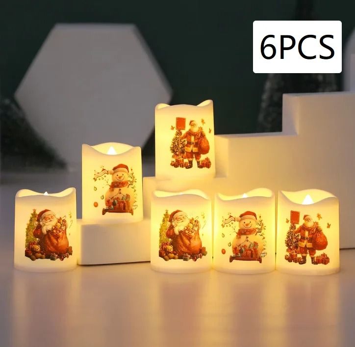 Christmas LED Flameless Candle Set with Santa Projection
