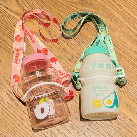 480ml Kawaii Milk Carton Water Bottle Cute Plastic Drinking Bottle with Cup and Strap