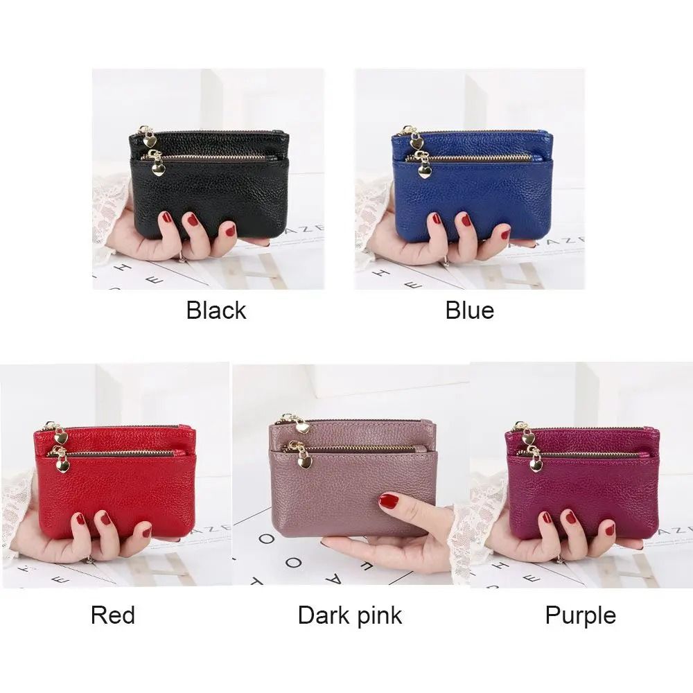 Double Zipper Heart Detail Mini Coin Purse