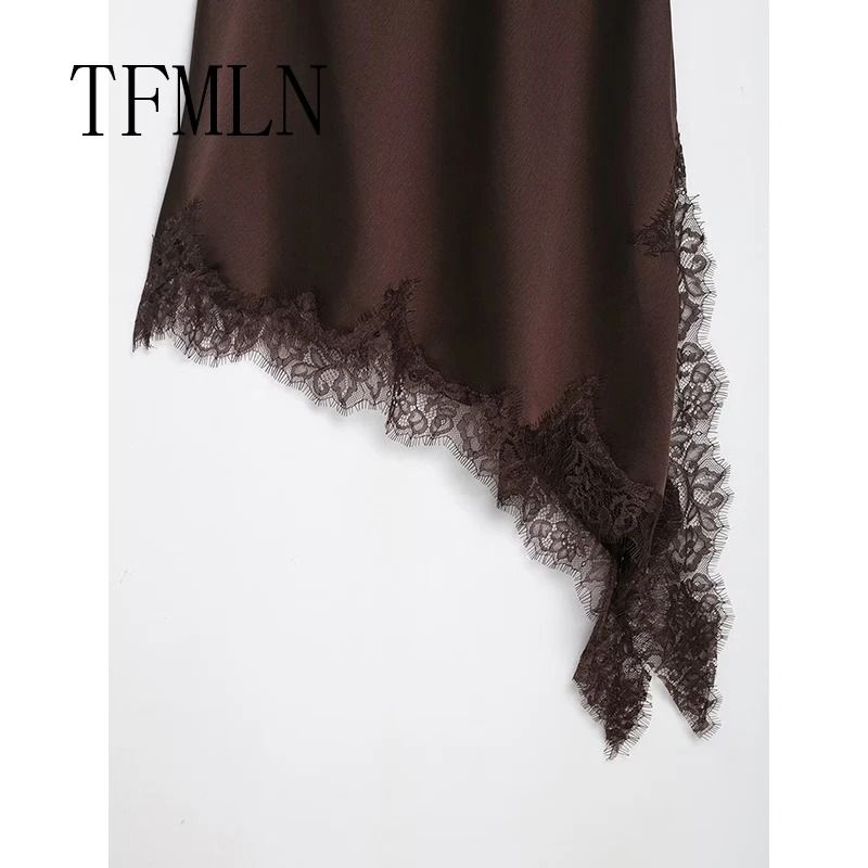 Womens Sexy Irregular Lace Dress | Premium V-Neck Suspender Hem Long Dress