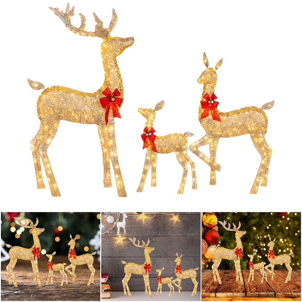 Cute Lighted Reindeer Xmas Decoration, Christmas Yard Light Up Display, Lawn Garden Patio Holiday Decor Set