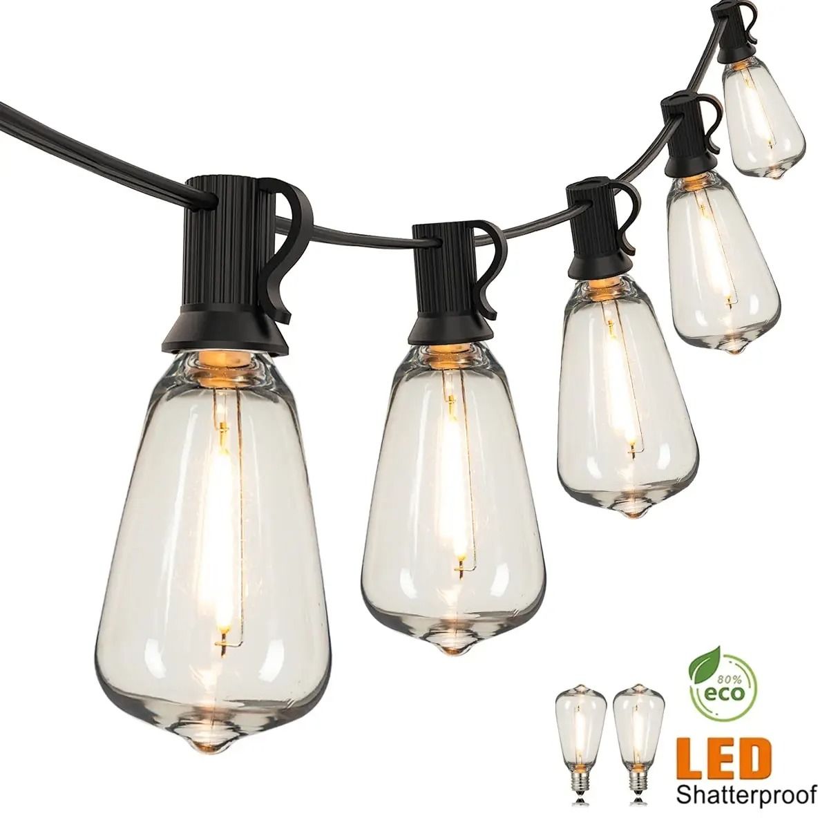Connectable ST38 Outdoor String Lights with Shatterproof LED Bulbs for Patio and Garden Decor