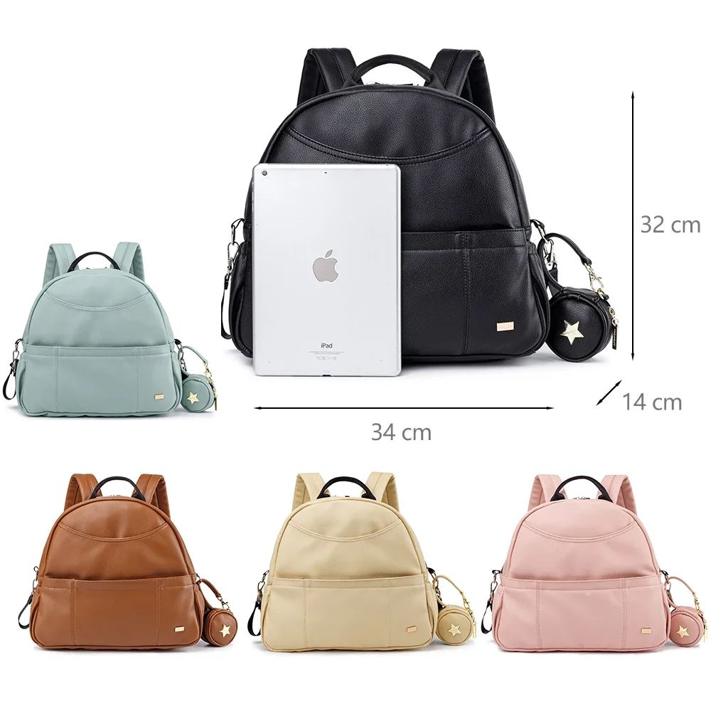 Modern Black PU Diaper Backpack Large Capacity Waterproof Baby Bag